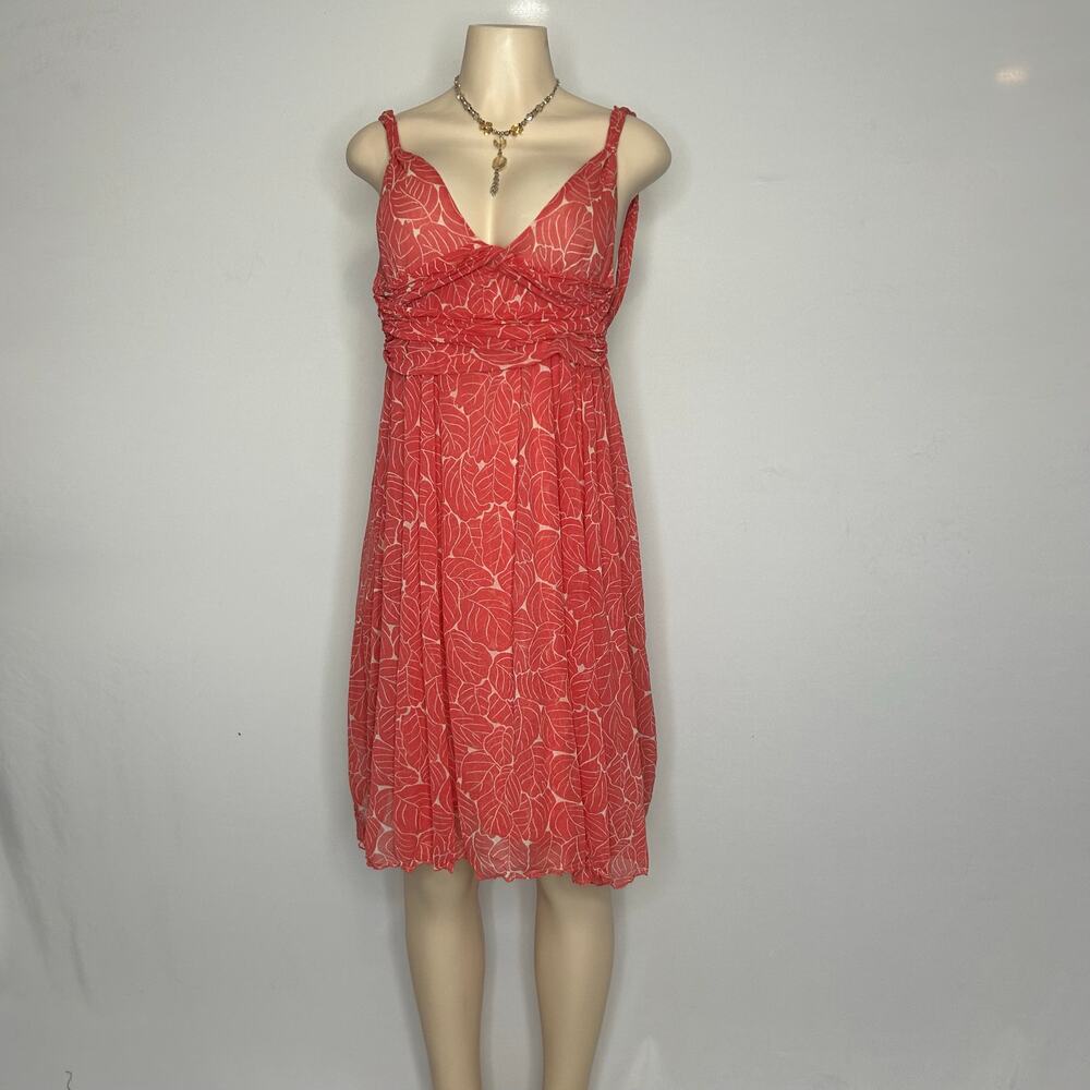 Diane von Furstenberg Glenn 100% Silk Leaf Print Dress Coral Pink Size 4